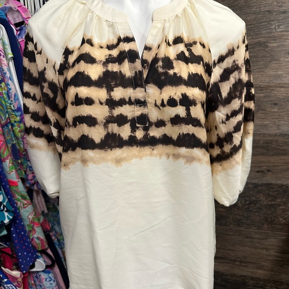 Simply Vera Vera Wang Cream and Brown Boxy Blouse - Picture 1 of 7